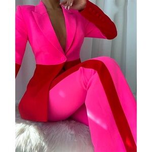 Vibrant Pink and Red Women's Pantsuit